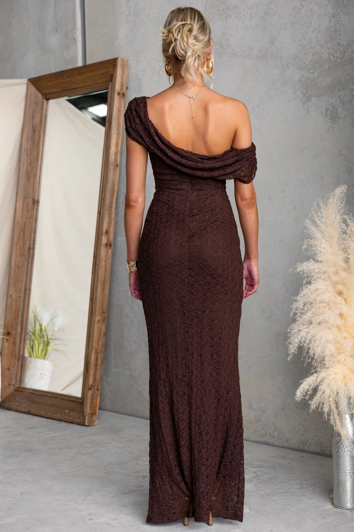 One Shoulder Lace Maxi Dress