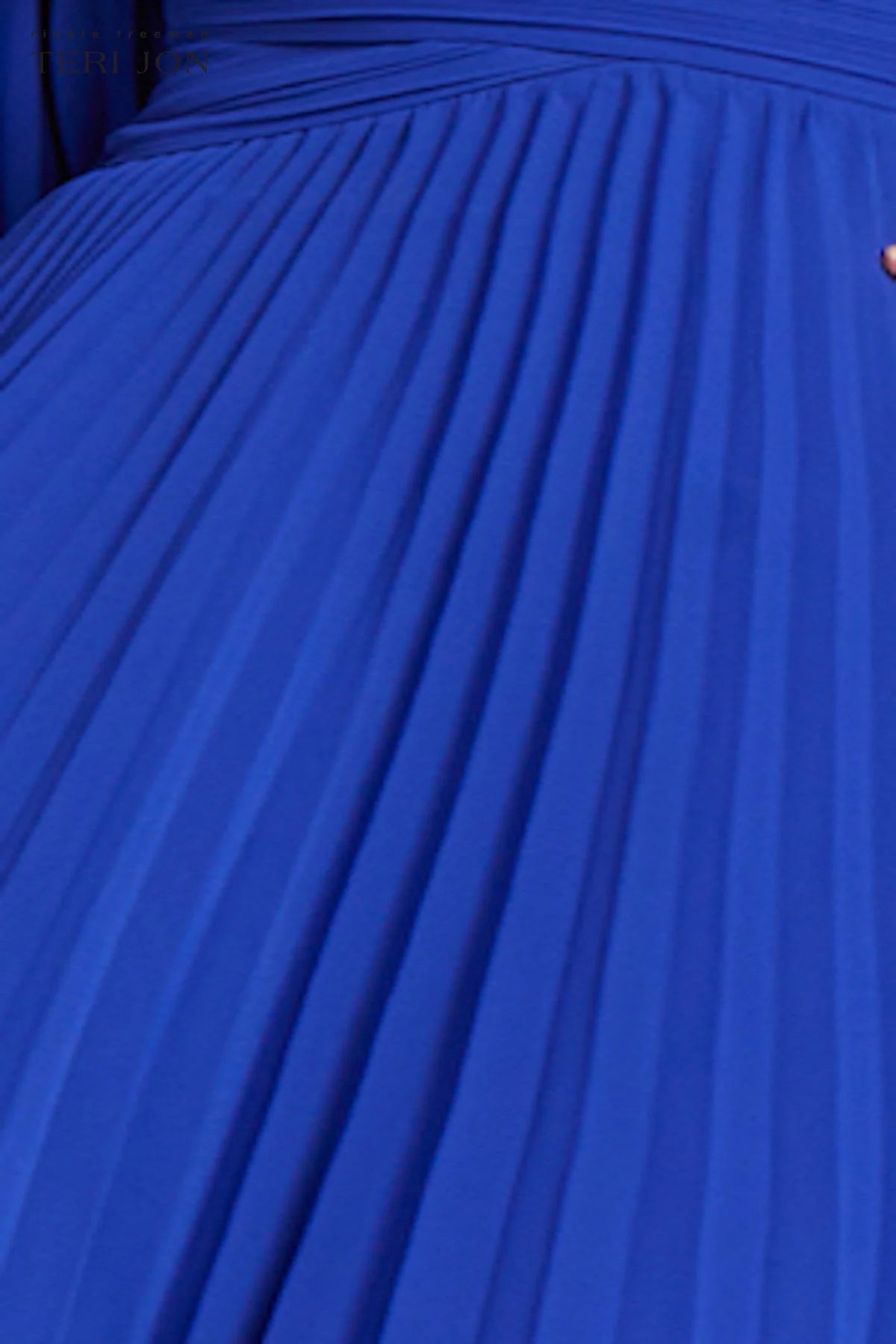 Cobalt Chiffon Puff Sleeve Pleated V-Neck Gown
