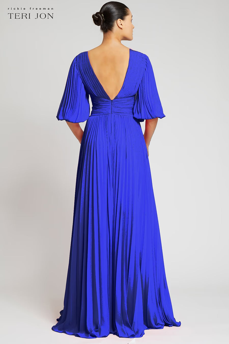 Teri Jon Chiffon Puff Sleeve Pleated VNeck Gown Size 12
