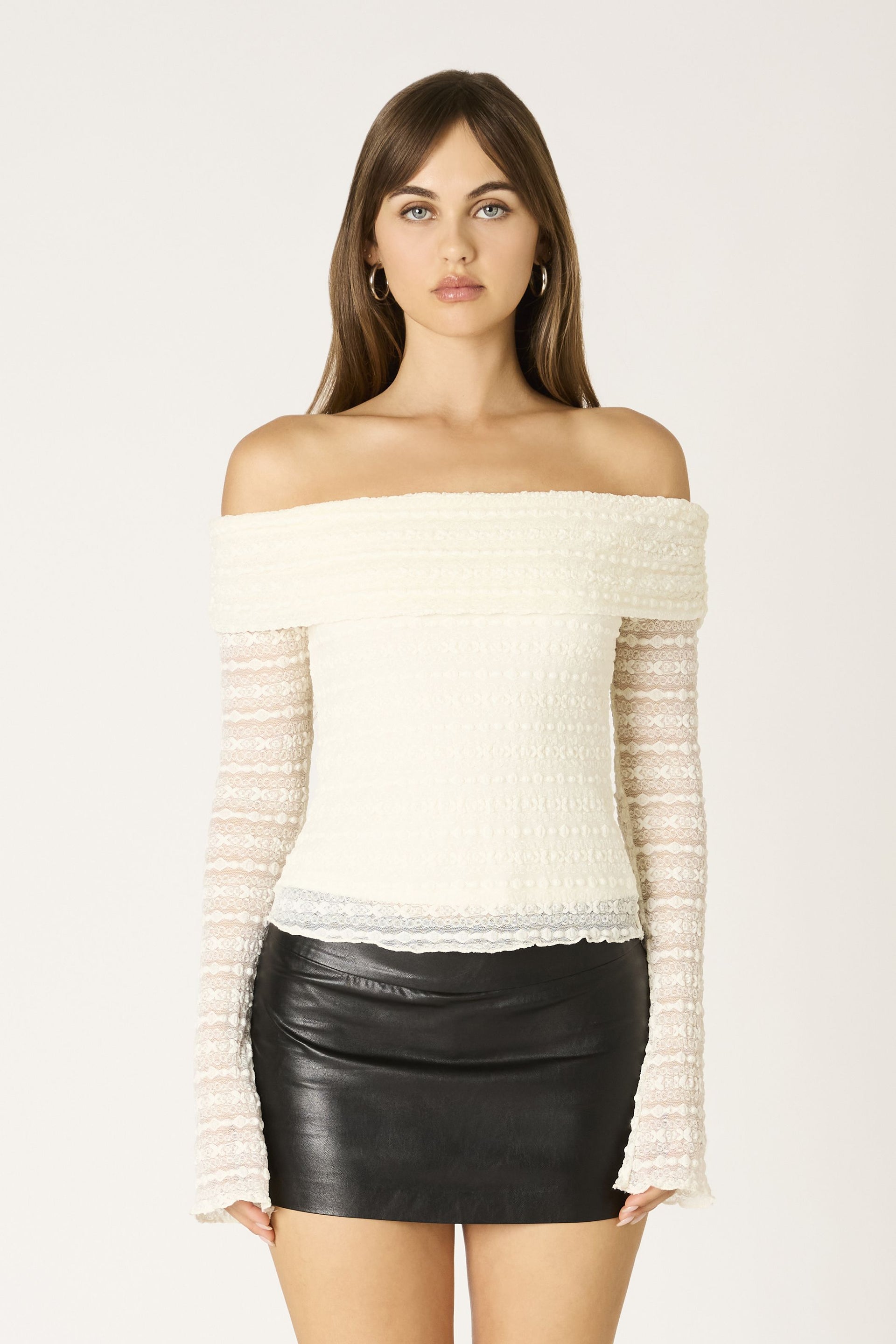 Lace Off Shoulder Long Sleeve Top