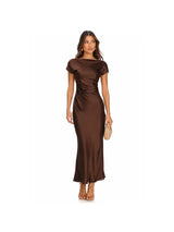 Boat Neck Satin Midi Dress