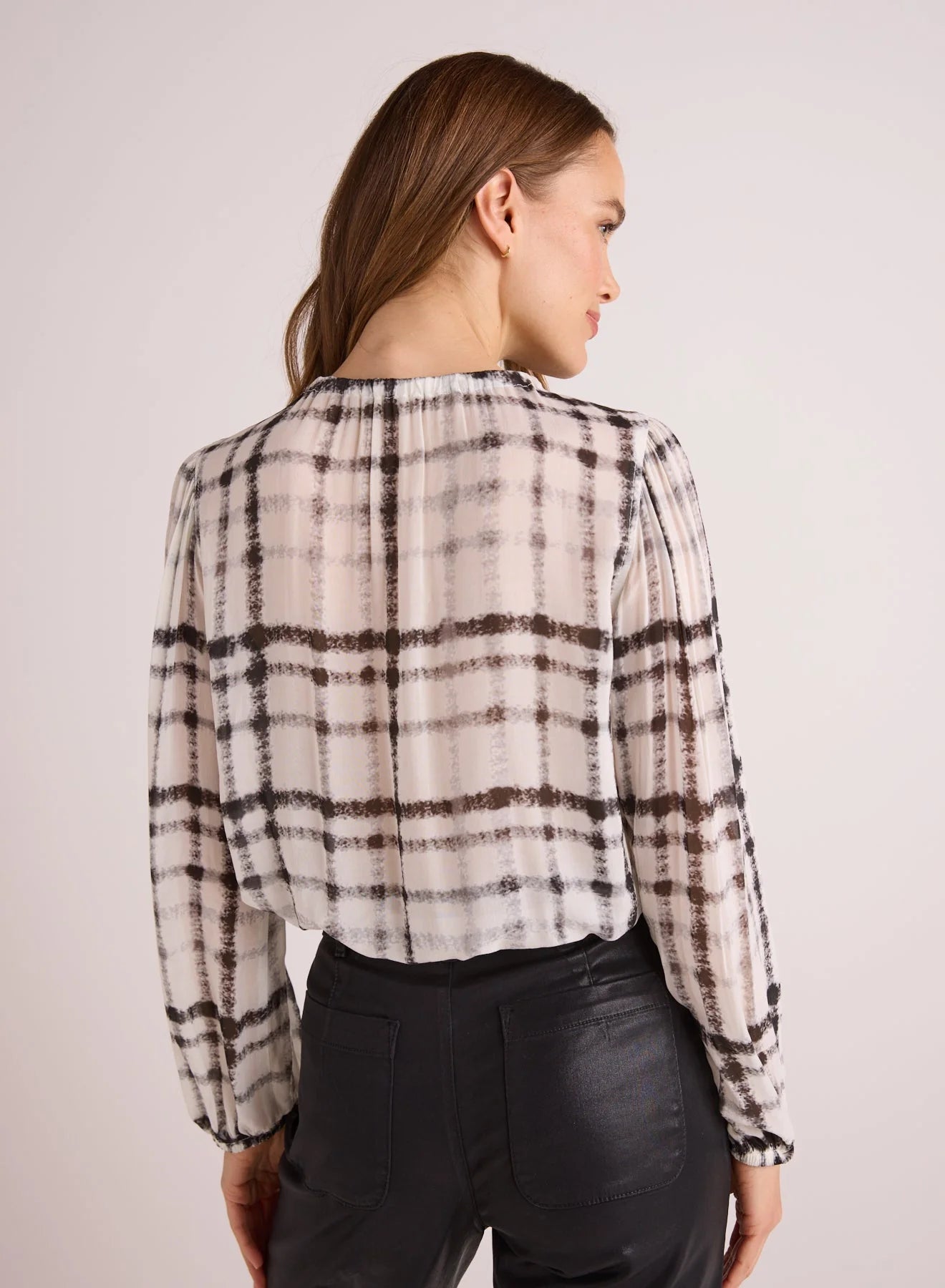 Elastic Shirred Top - Brushed Plaid Print