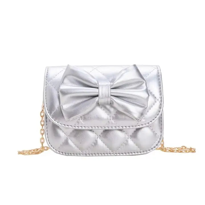 Silver Metallic Bow Purse