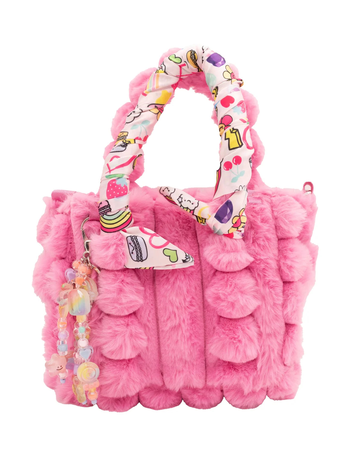Girls Small Faux Fur Tote - Hot Pink