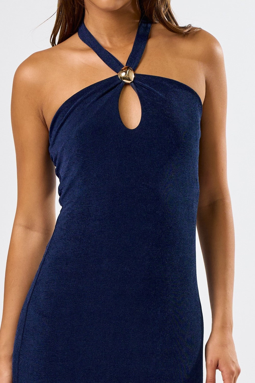Metal Trim Halter Maxi Dress
