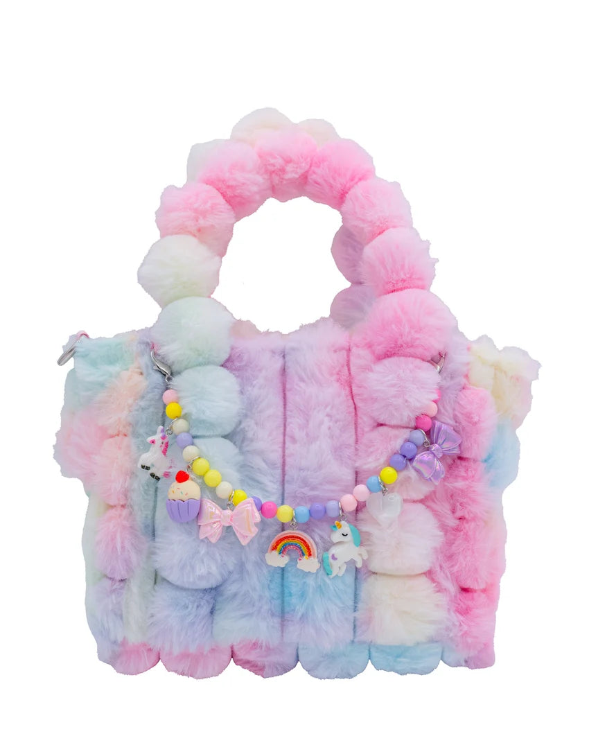 Girls Small Faux Fur Tote - Pastel Rainbow