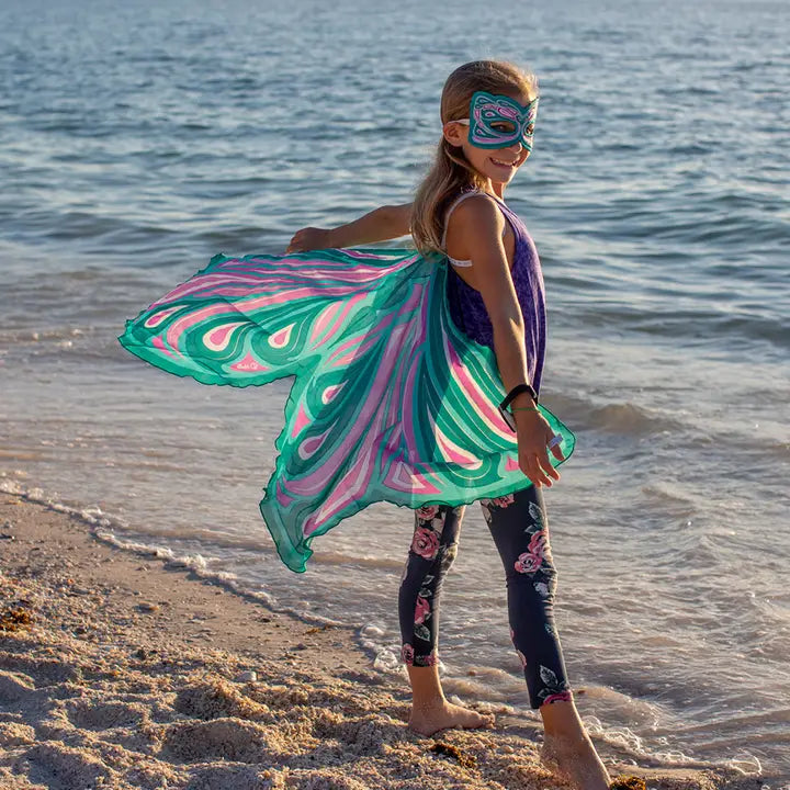 Girls Green Fortune Fairy Wings + Mask