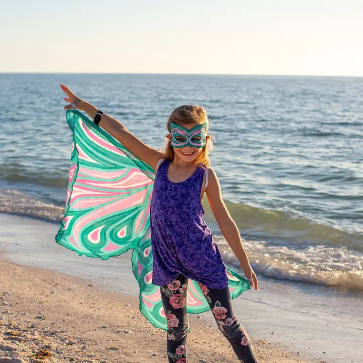Girls Green Fortune Fairy Wings + Mask