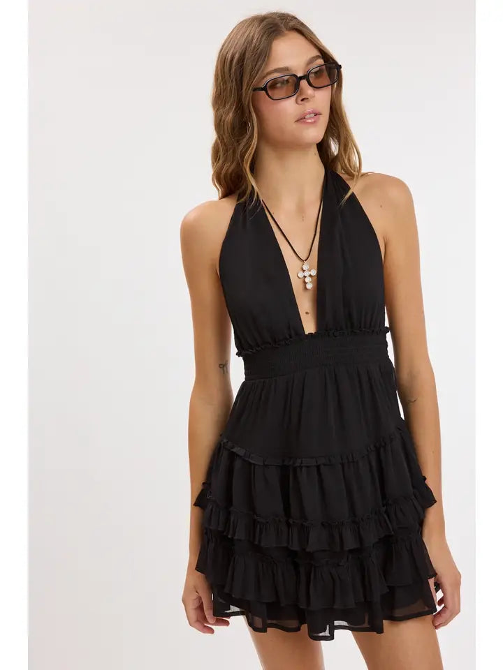 Halter Ruffle Tiered Mini Dress