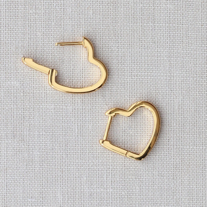 Open Heart Hinged Huggie Hoop Earrings
