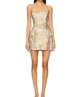 Floral Jacquard Strapless Mini Dress