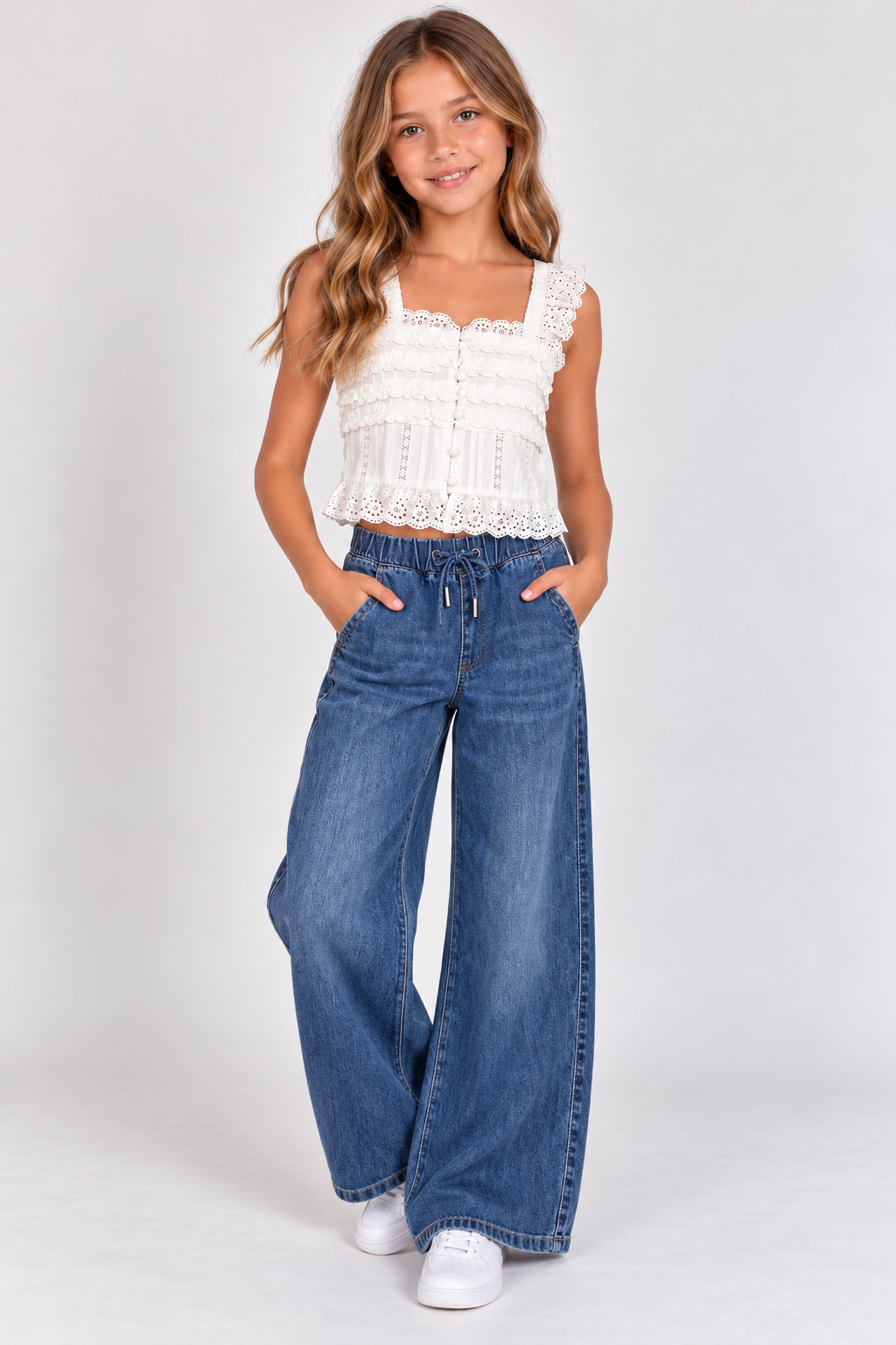 Girls Drawstring Wide Leg Pant