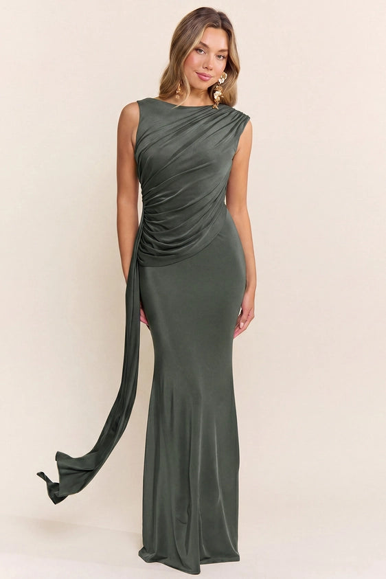 Sleeveless Asymmetrical Back Maxi Dress