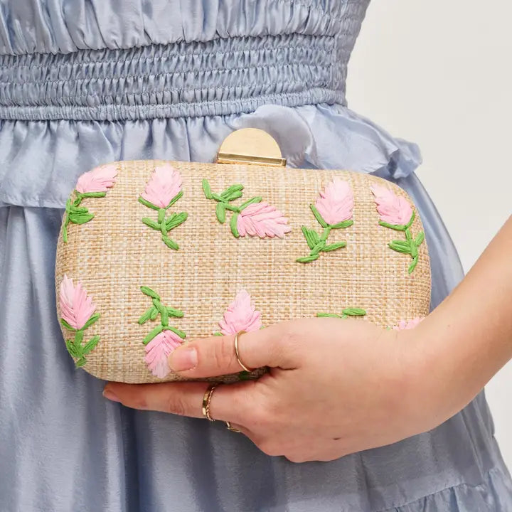 Kayden Pink Embroidered Clutch