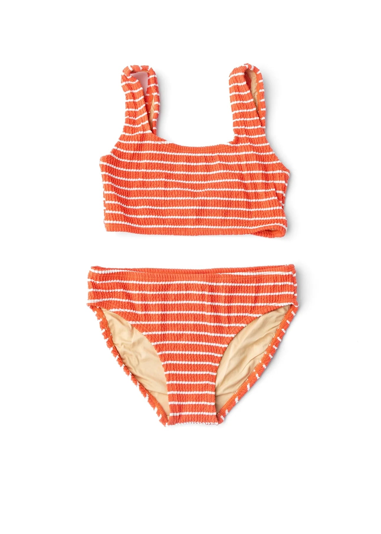 Orange Stripe Crinkle Fabric Bikini