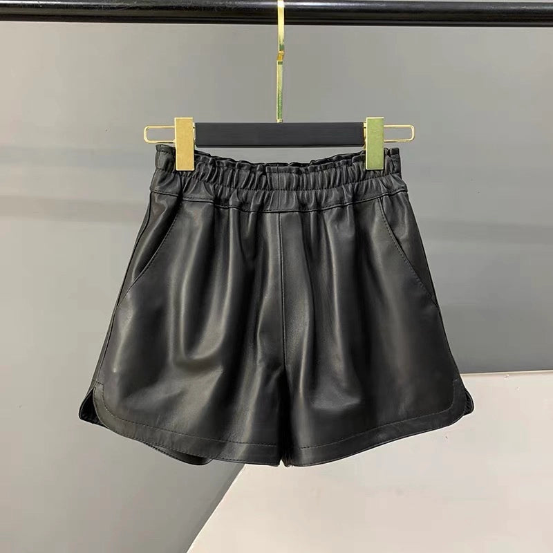 High Waist Leather A-Line Shorts