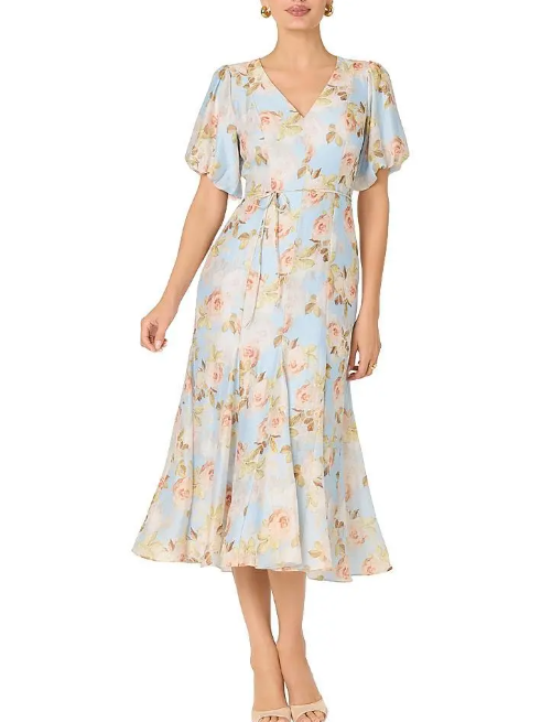 Lavena Floral Balloon Sleeve Midi Dress