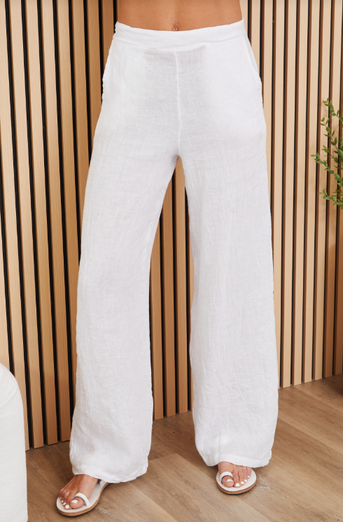 Linen Smocked Waist Palazzo Pant