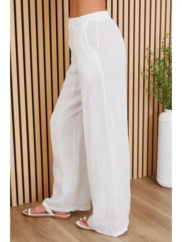 Linen Smocked Waist Palazzo Pant