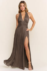 Halter Neck A Line Maxi Dress