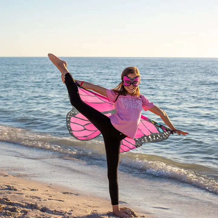 Girls Pink Monarch Butterfly Wings + Mask