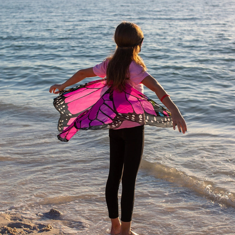 Girls Pink Monarch Butterfly Wings + Mask