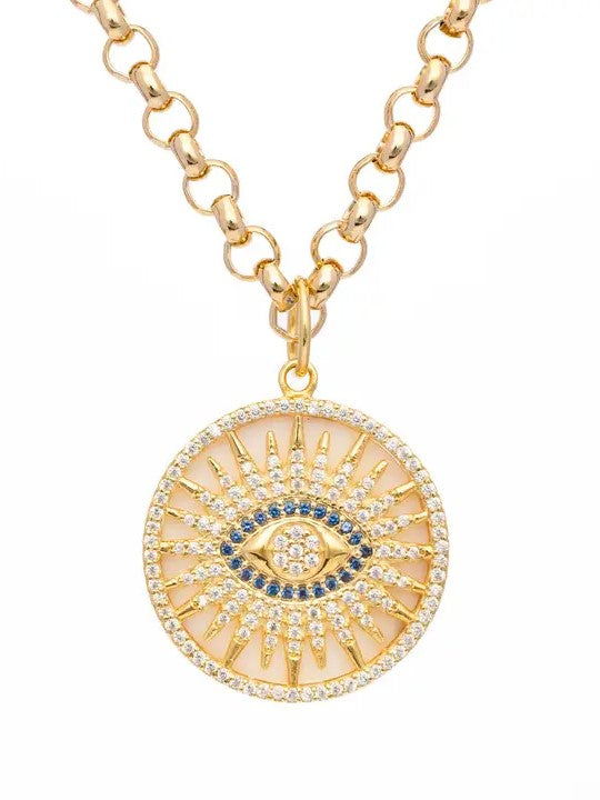 Evil Eye Pendant Necklace Mother of Pearl