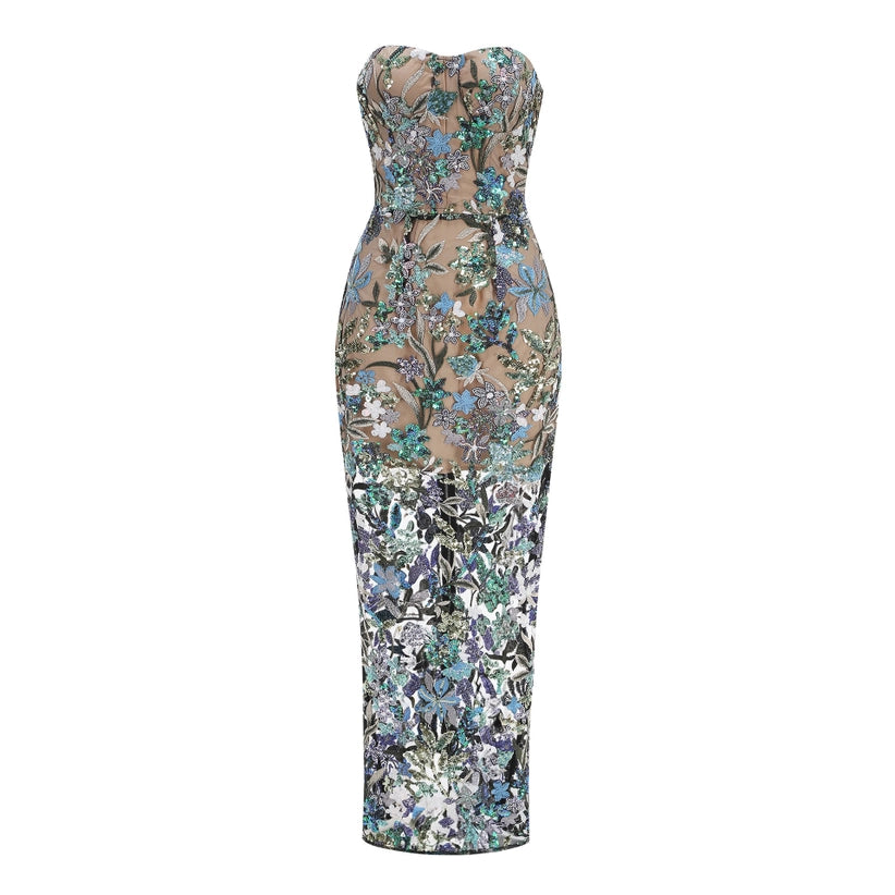 Embroidered Sequined Tube Top Dress