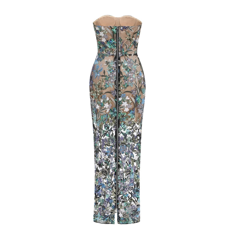 Embroidered Sequined Tube Top Dress