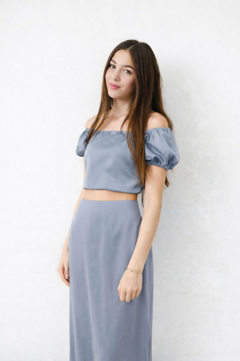 Girls Noa Charcoal Satin Tie Back Top