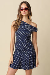 Polka Dot Off Shoulder Jersey Flare Dress