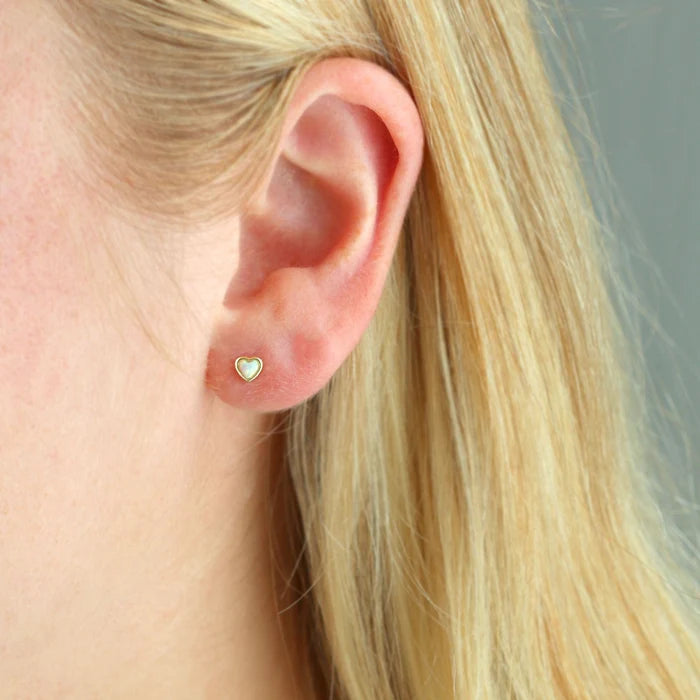 Opal Heart Stud Earrings