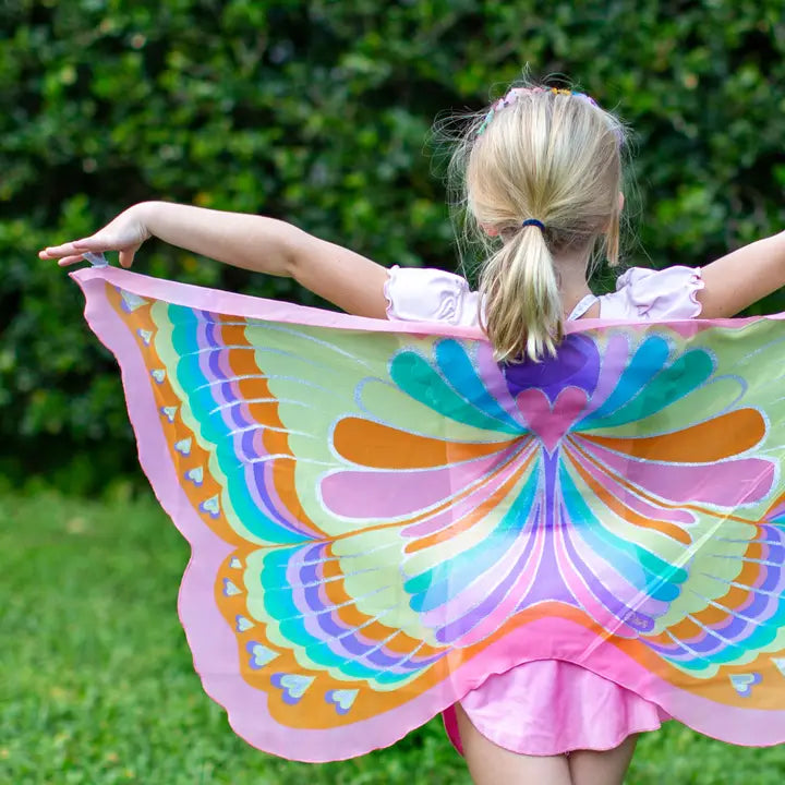 Girls Pink Rainbow Butterfly Wings + Mask