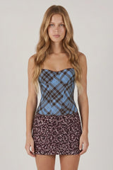 Plaid Mesh Corset Top