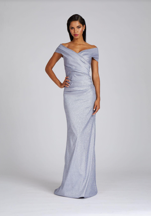 Platinum Metallic Ruched Gown