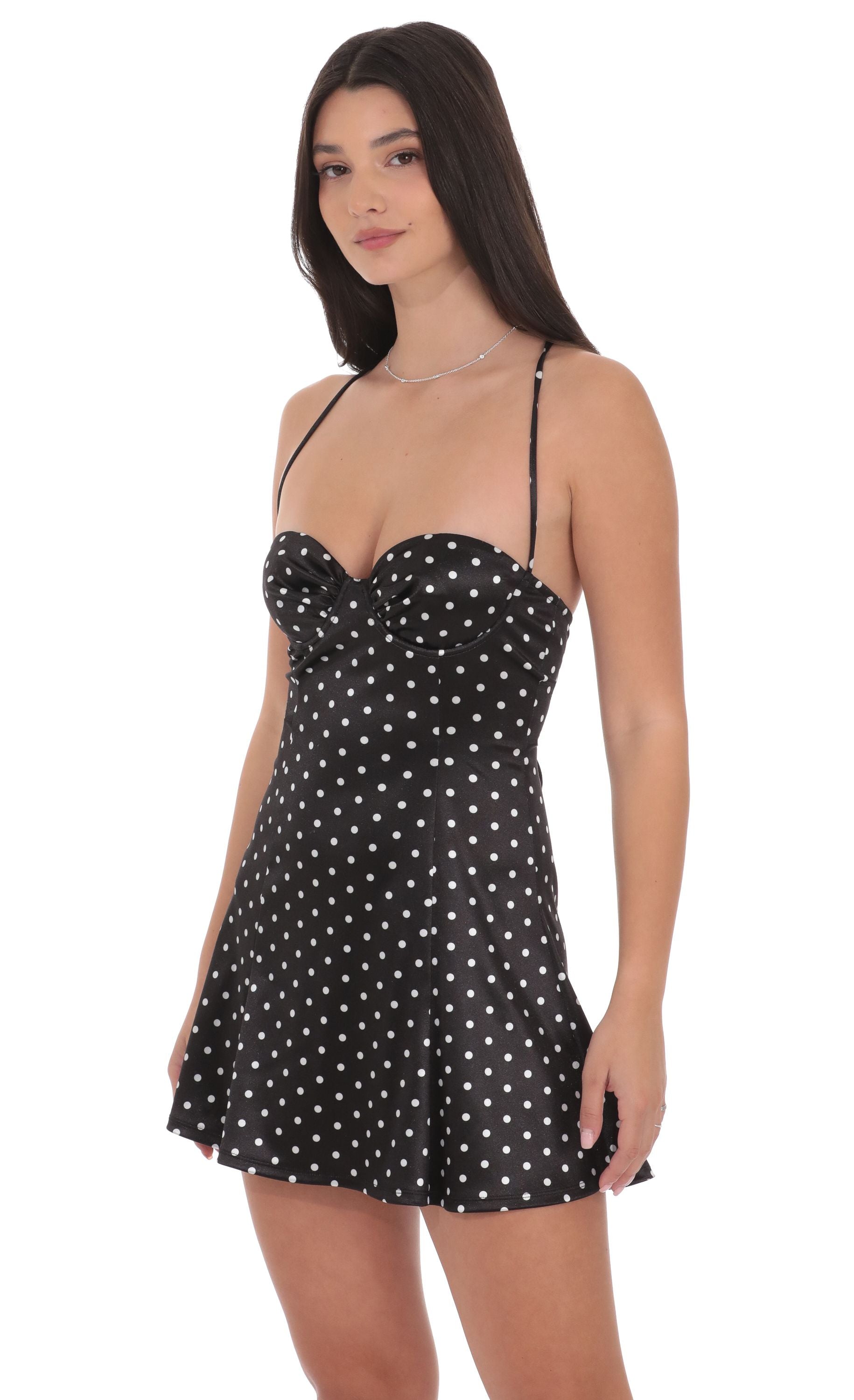 Polka Dot Satin Fit and Flare Dress