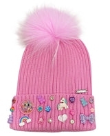Girls Pink Charm Pom Pom Hat
