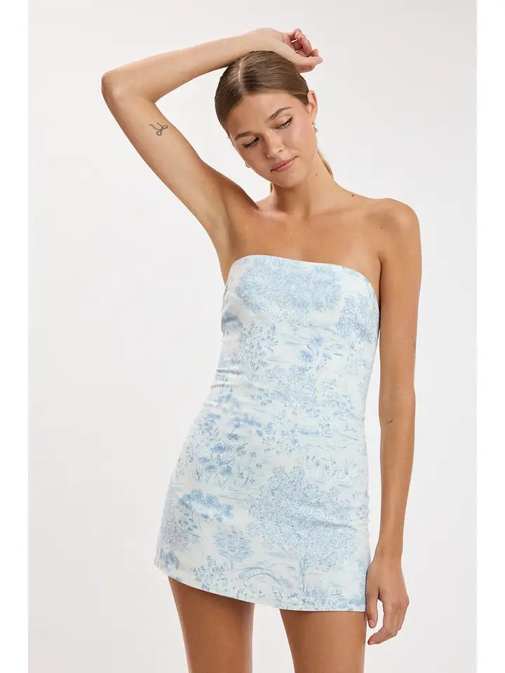 Blue Print Tube Mini Dress