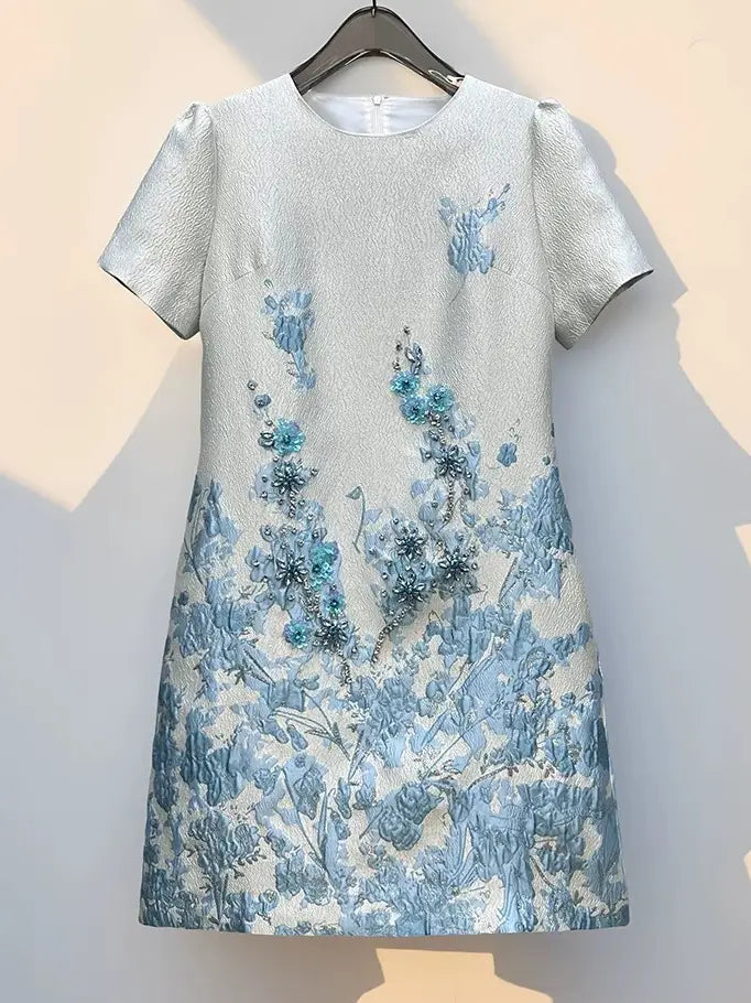 Jacquard Sequin Crystal Fitted Dress