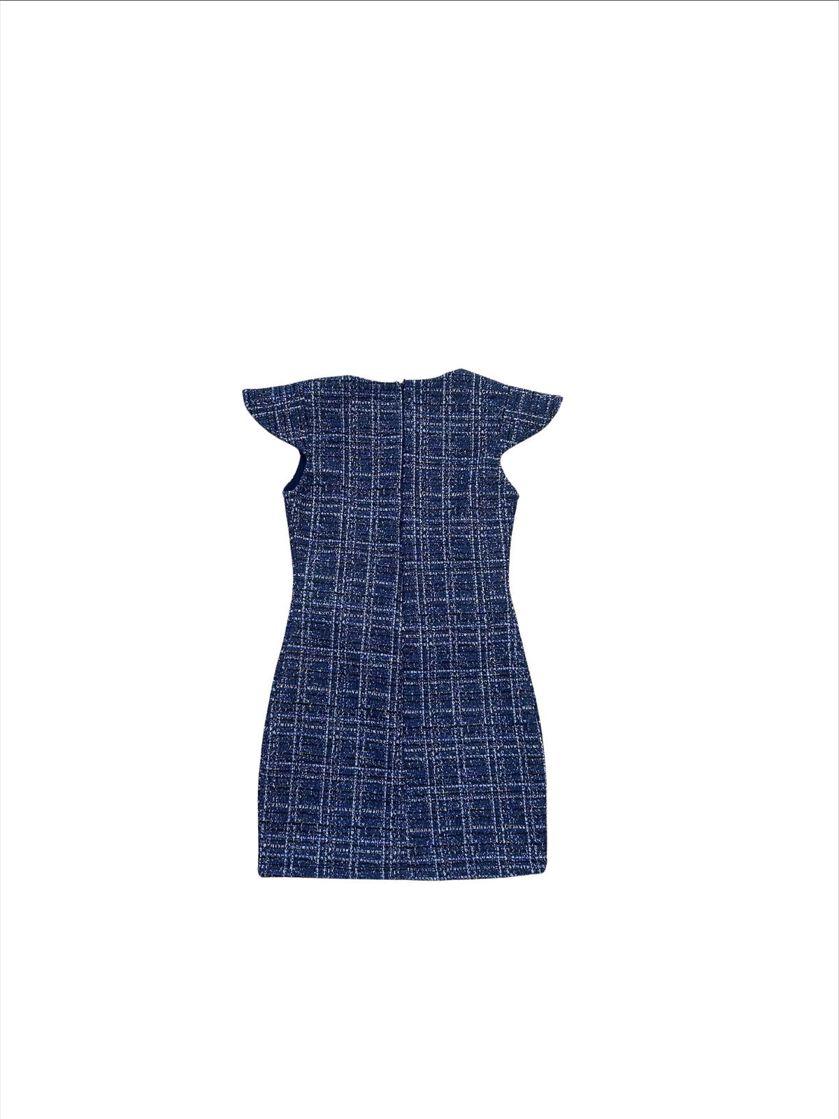 Girls Blue Tweed Cap Sleeve Dress
