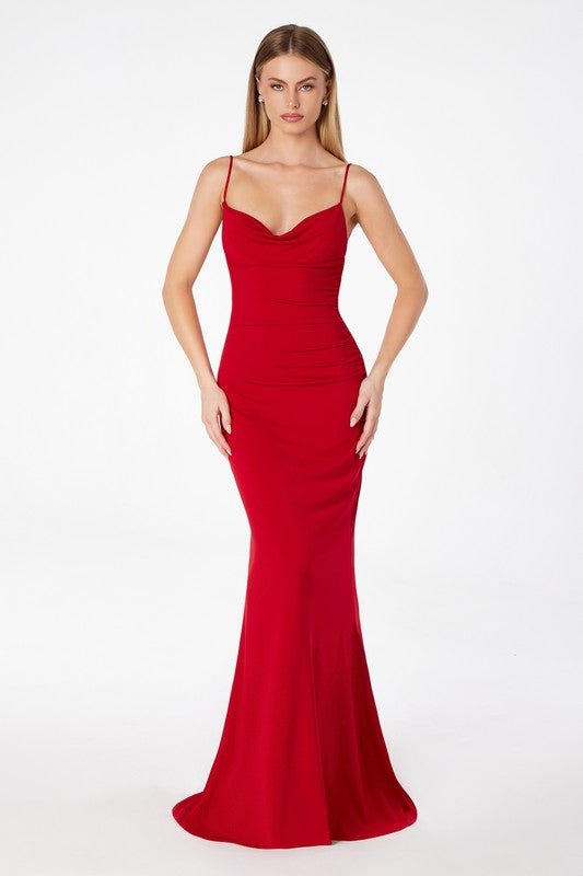 Lace Trim Cowl Back/Front Gown