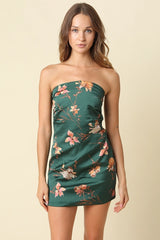 Rena Floral Strapless Satin Mini Dress