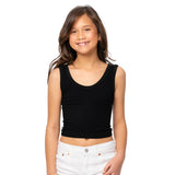 Girls V-Neck Front & Scoop Back Ribbed Crop Tank Top