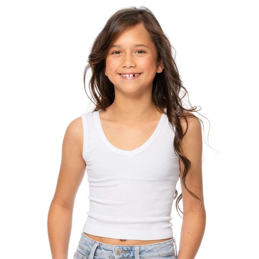 Girls V-Neck Front & Scoop Back Ribbed Crop Tank Top