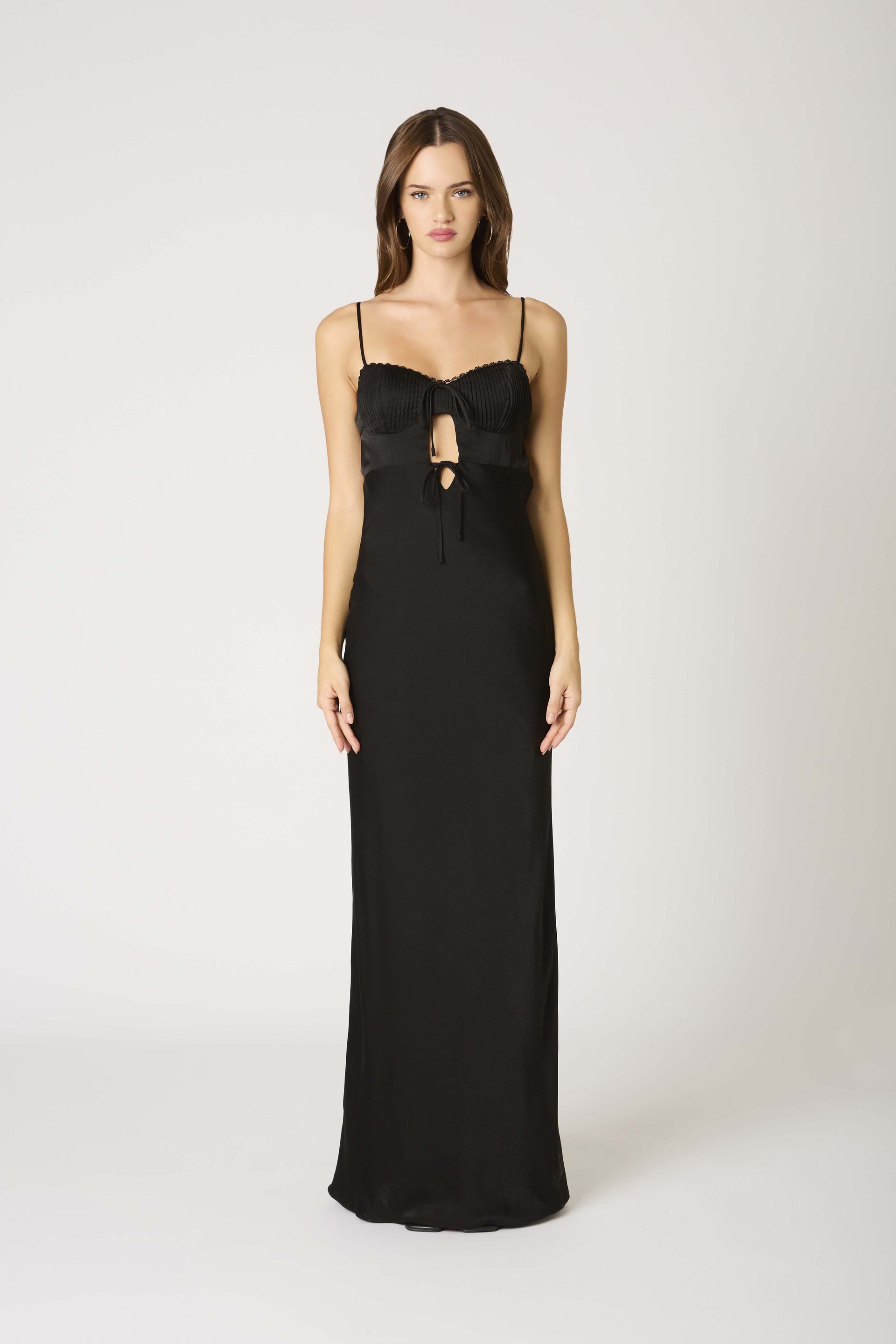 Satin Tie Front Slip Maxi Dress
