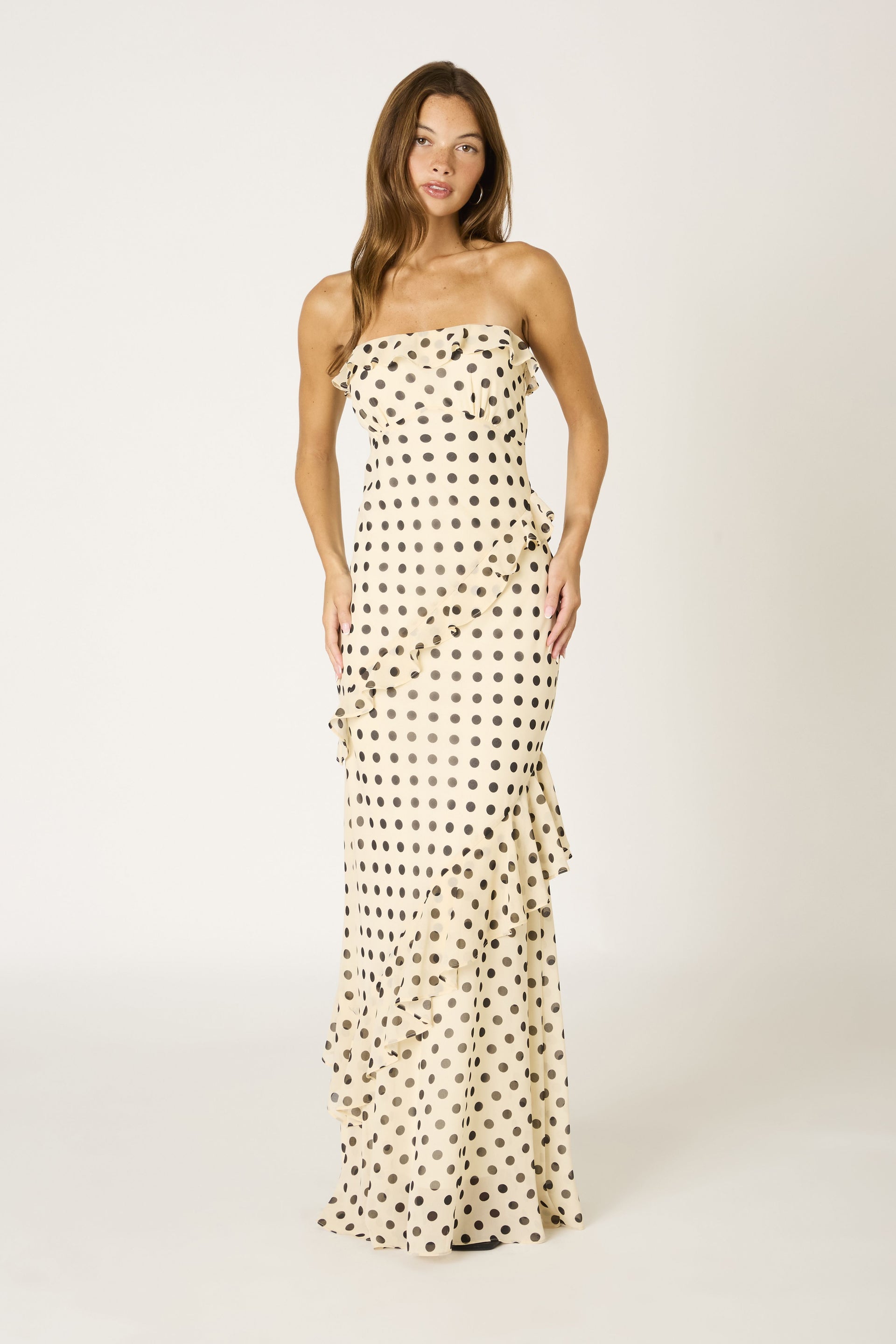 Polka Dot Ruffle Maxi Dress