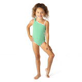 Girls Green Stripe Girls Ribbed Daisy Cut Out One Piece Swimsuit