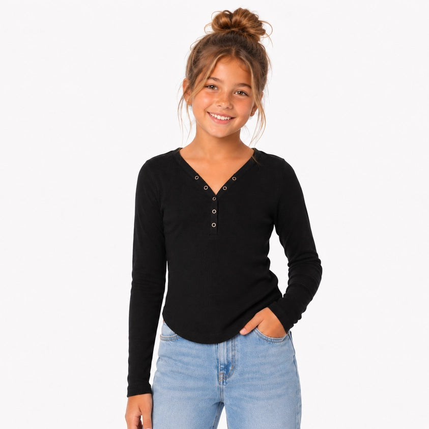 Girls Ribbed Snap Front Top