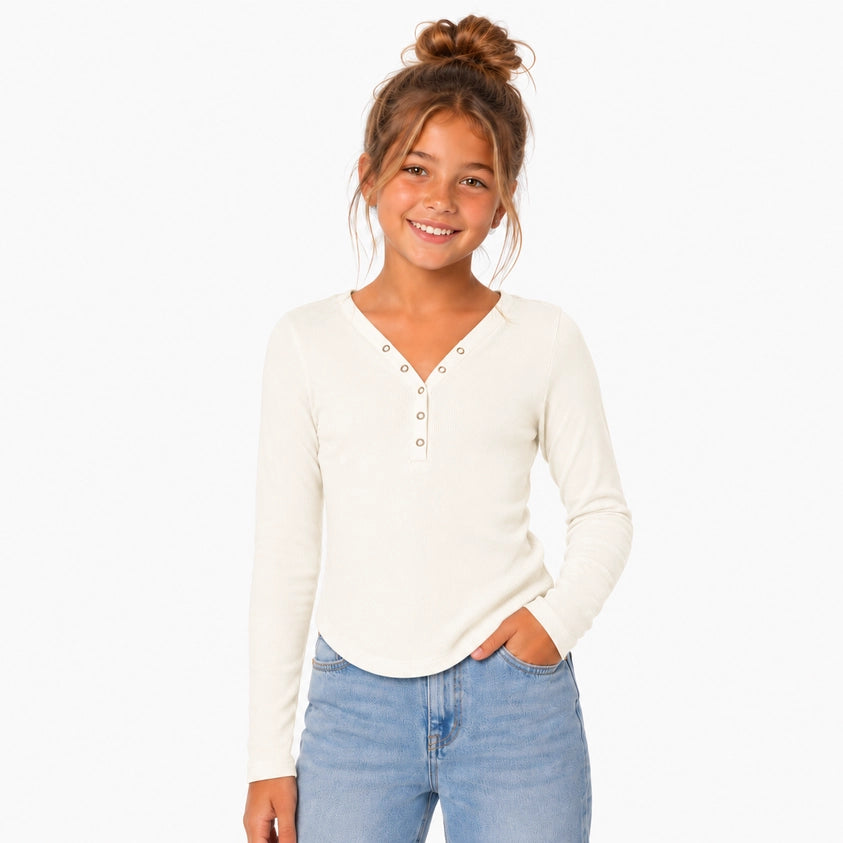 Girls Ribbed Snap Front Top