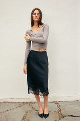 Satin Lace Hem Pencil Skirt